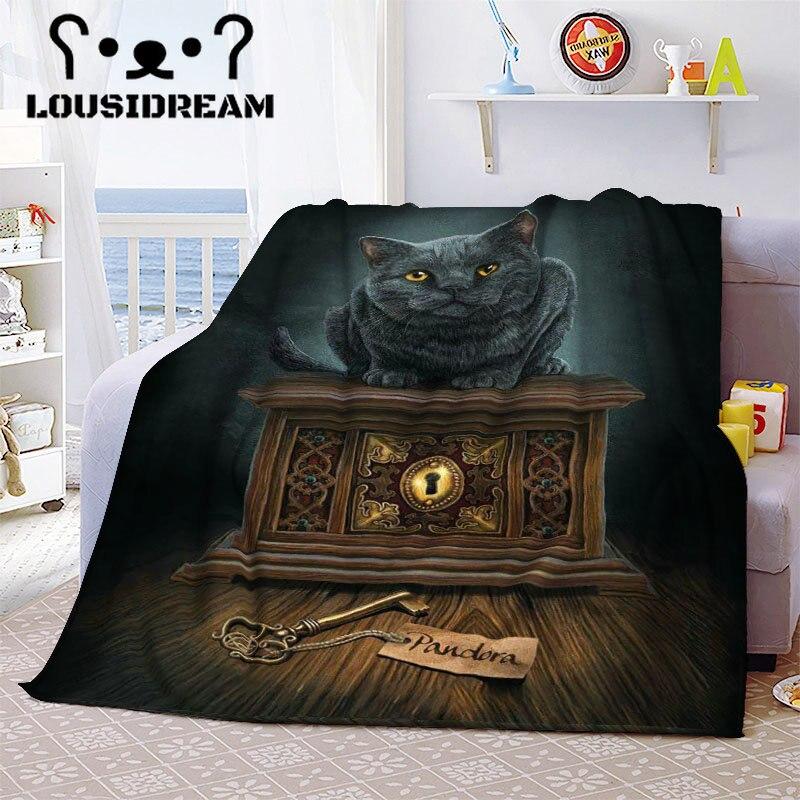 Witch Black Cat Halloween Throw Blanket Cat Mysterious Divination Witchcraft Lucifer Portable Flannel Blanket for Bedding Travel