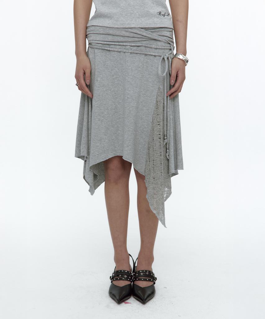 Rough Neck Knit Layer Drape Skirt Gray