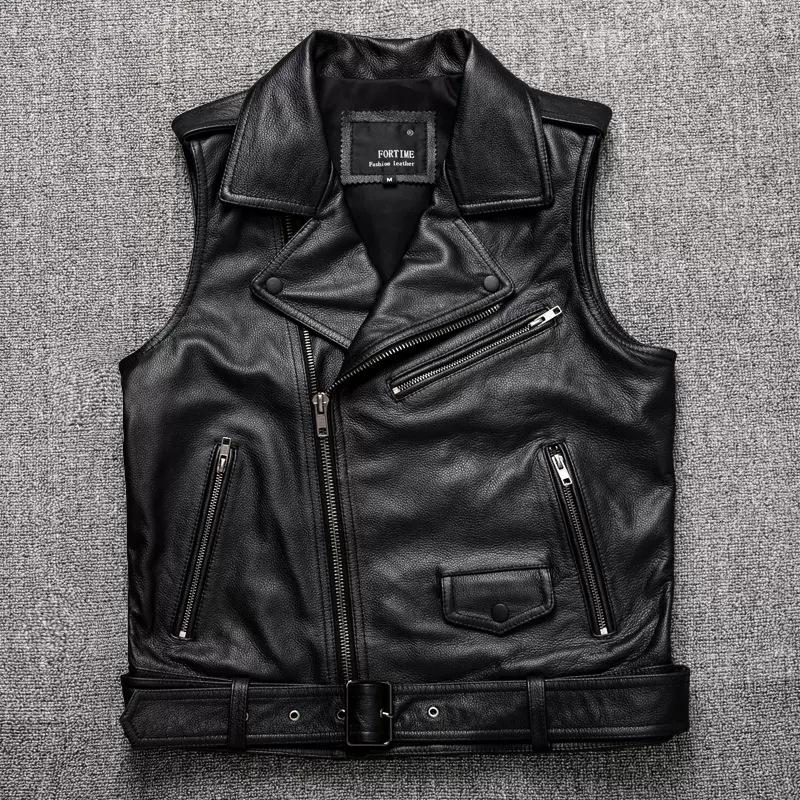 Жилет из натуральной кожи коровьей первого слоя, жилет на плечи, мотоциклетный, мужской, короткий, весенне-осенний