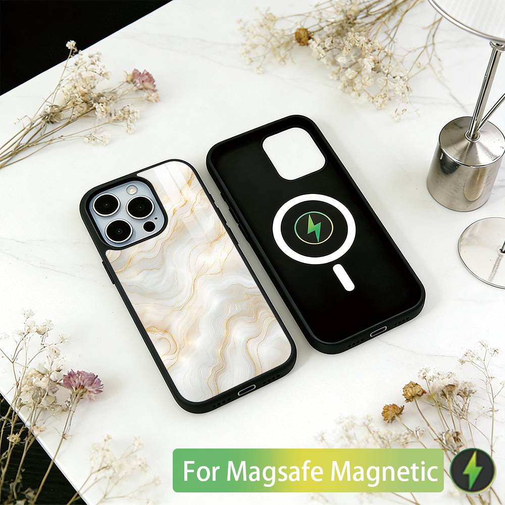 B-Black Gold Marble Art Phone Case For iPhone17,16,15,14,13,12,11 Plus,Pro Magnetic with Magsafe Wireless Charging