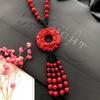 New Vintage Versatile Red Cinnabar Sweater Chain Natural Long Female Rose Necklace Pendant Accessories
