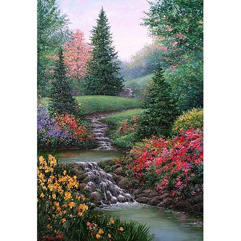 DIY Tree Creek 5D Diamond Painting Full Round Drill Scenic Diamond Embroidery Cross Stitch Mosaic Kits Wall Art Home Decor