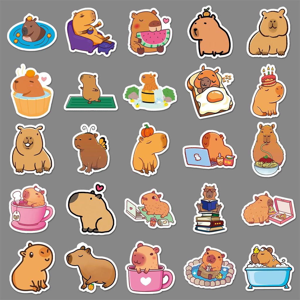 50 Cute Capybara Cartoon Stickers for Water Bottles, Phone Cases, and Laptops