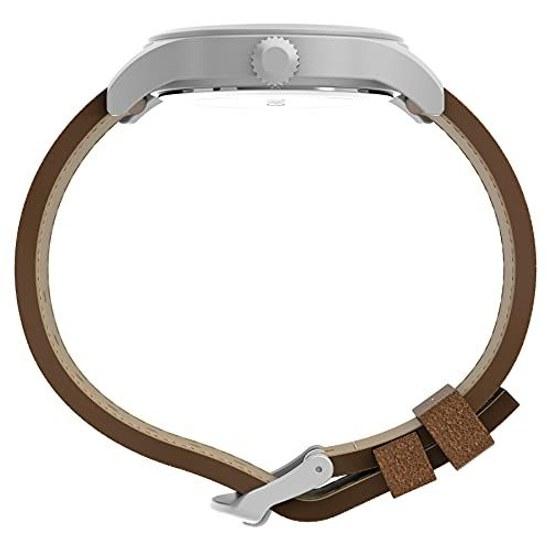 Мужские наручные часы Timex Expedition Scout, корпус 40 мм, серебристый, зеленый циферблат, коричневый кожаный ремешок, размер 40