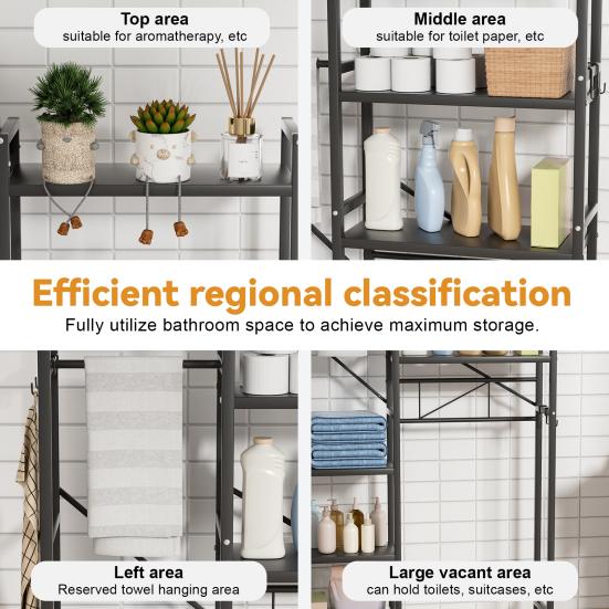 Above Toilet Storage Rack, 3-Tier Over The Toilet Shelf, Freestanding Bathroom Organizer Adjustable Storage Shelf Space Saver Rack for Restroom
