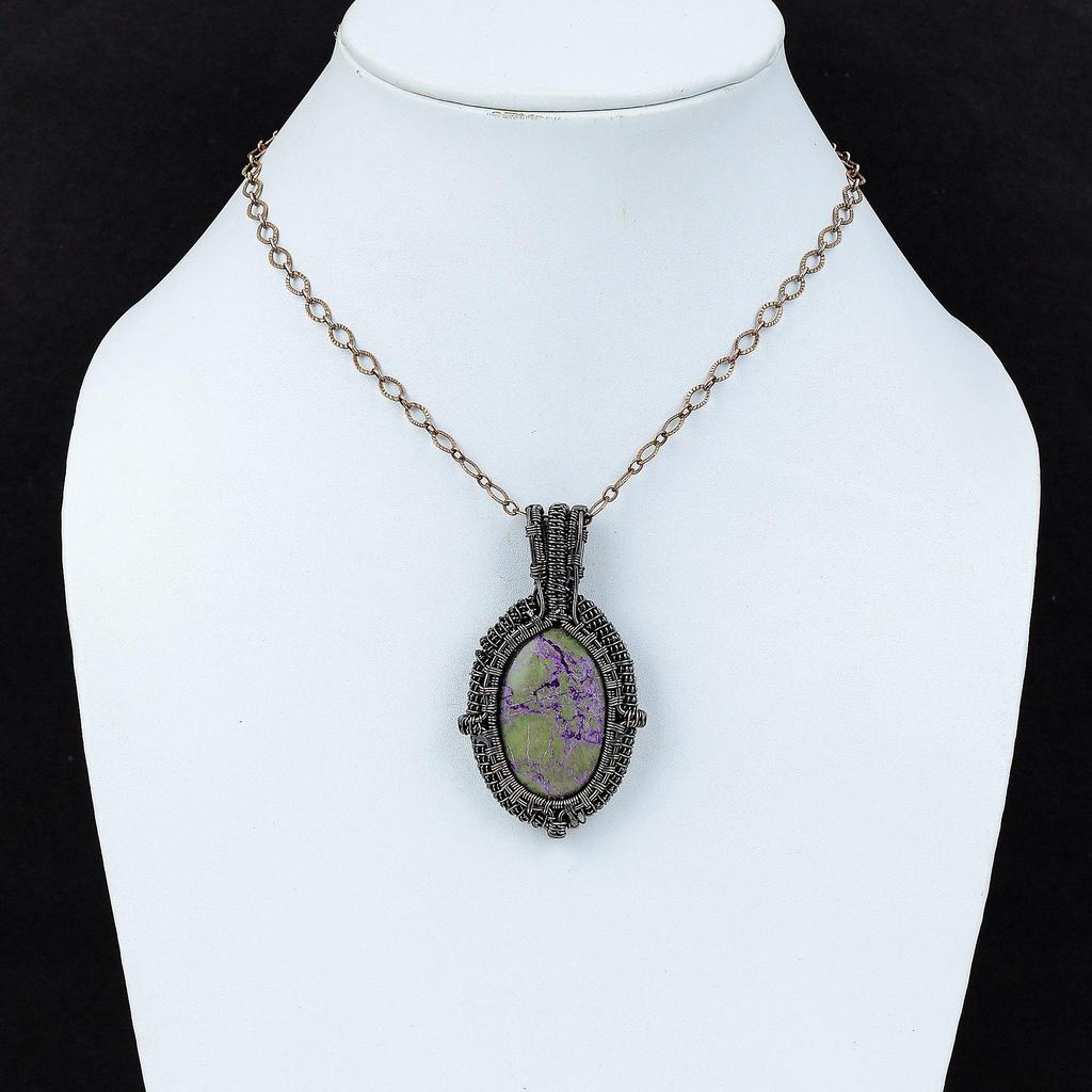 Пурпуритовый кулон, медная проволока, обернутый кулон, Пурпуритовые украшения, стильный кулон ручной работы, кулон с драгоценным камнем для женщин, медные украшения для подарка