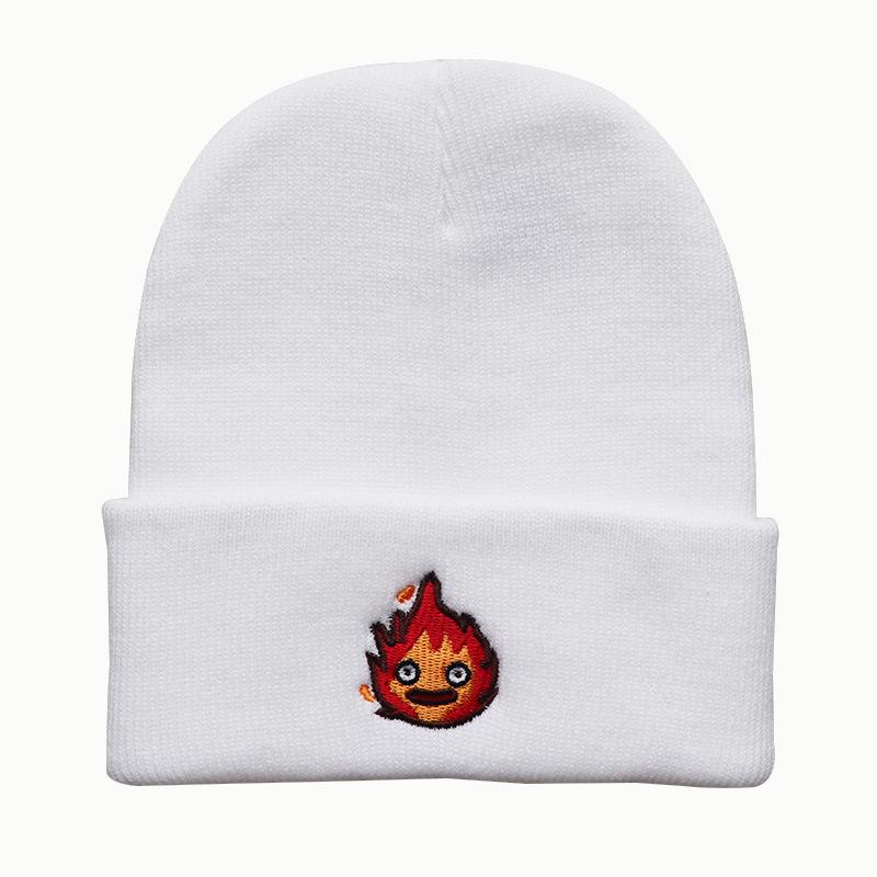 New autumn and winter trendy cartoon anime Little Fireman embroidered knitted hat for men and women, warm pullover wool hat
