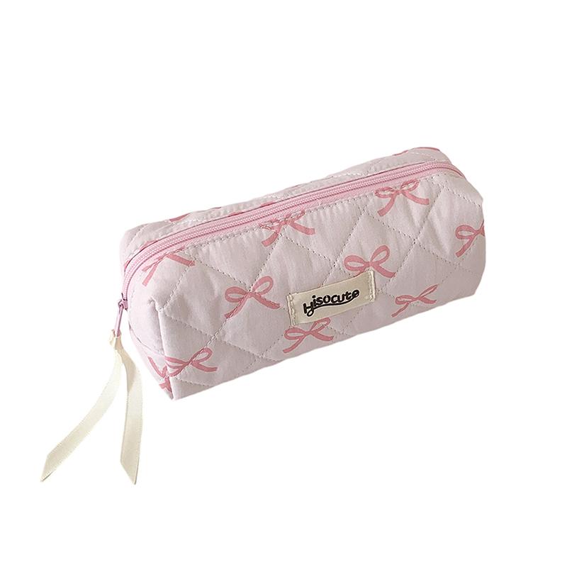 Bow Ribbon Pencil Pouch for Girls Fabric Stationery Bag Large Capacity School Supplies Organizer Gift Idea