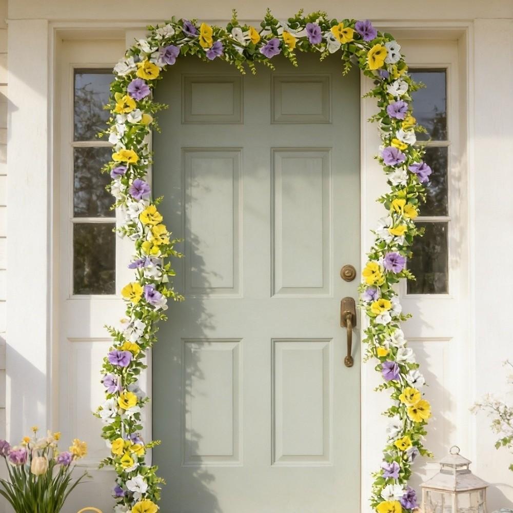 Flexible Artificial Pansy Vines UV Resistant Pansy Eucalyptus Vines  Garden Decor