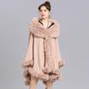 Oversize Winter Big Faux Fox Fur Neck Plus Size Poncho Out Streetwear Women Cloak Pashmina Batwing Sleeves Shawl Coat