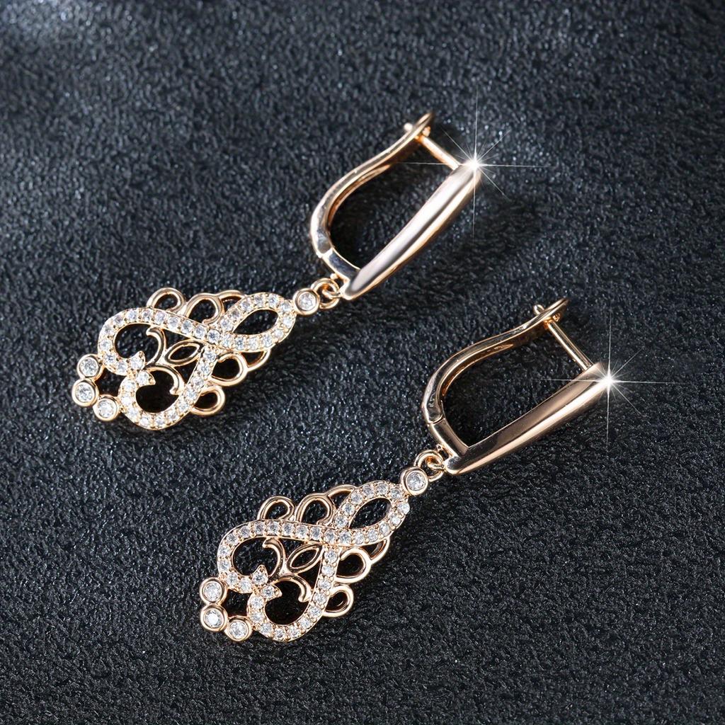 1 Pair Golden Color Long Dangle CZ Earrings Womens Love Infinity Earrings Fashion Wedding Party Jewelry