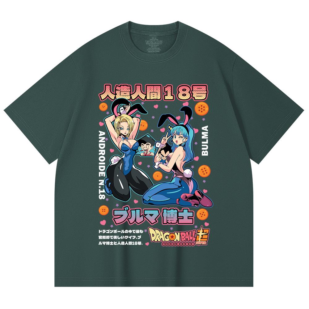230 г/м² 100% хлопок Dragon Ball V26 Бульма Андроид Принт Унисекс Тяжелая хлопковая футболка