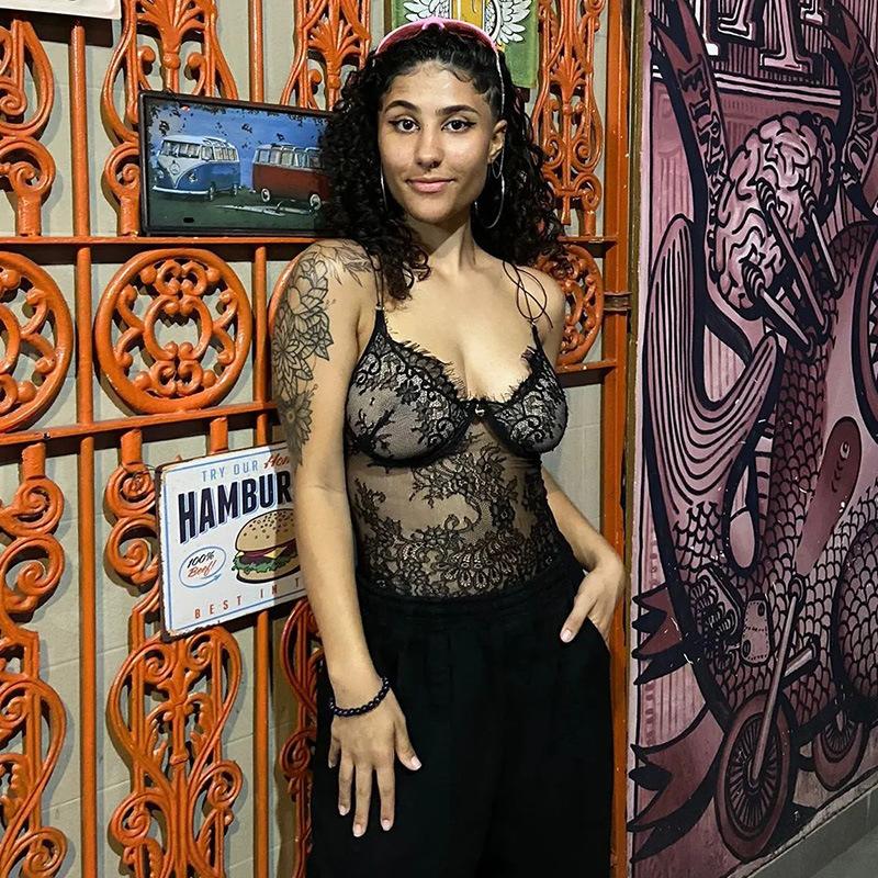 Кружевная летняя прозрачная майка с глубоким вырезом и V-образным вырезом, камзол