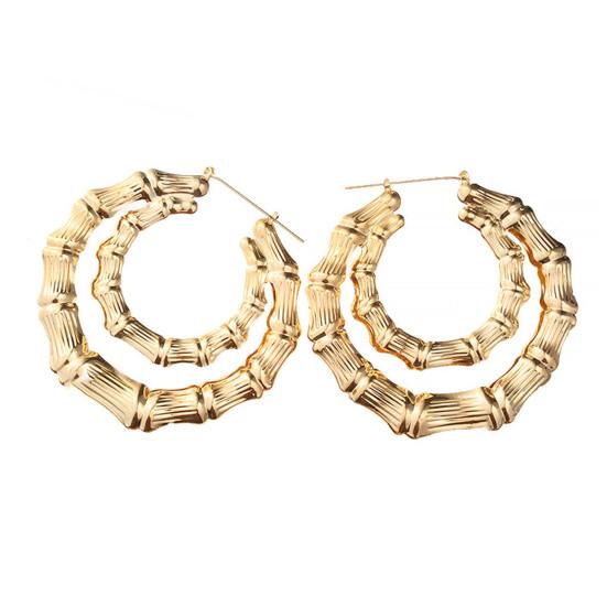 1 пара преувеличенных женских обручей из бамбука с полировкой и гальваническим покрытием уха