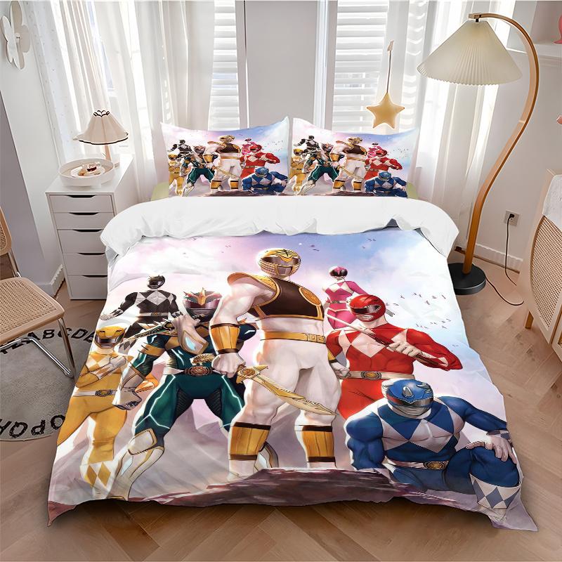3pcs Power Rangers Themed Quilt Cover Set (1 Quilt Cover + 2 Pillowcases Without Pillow Core), High-Definition Printing for Home and Dormitory.F064