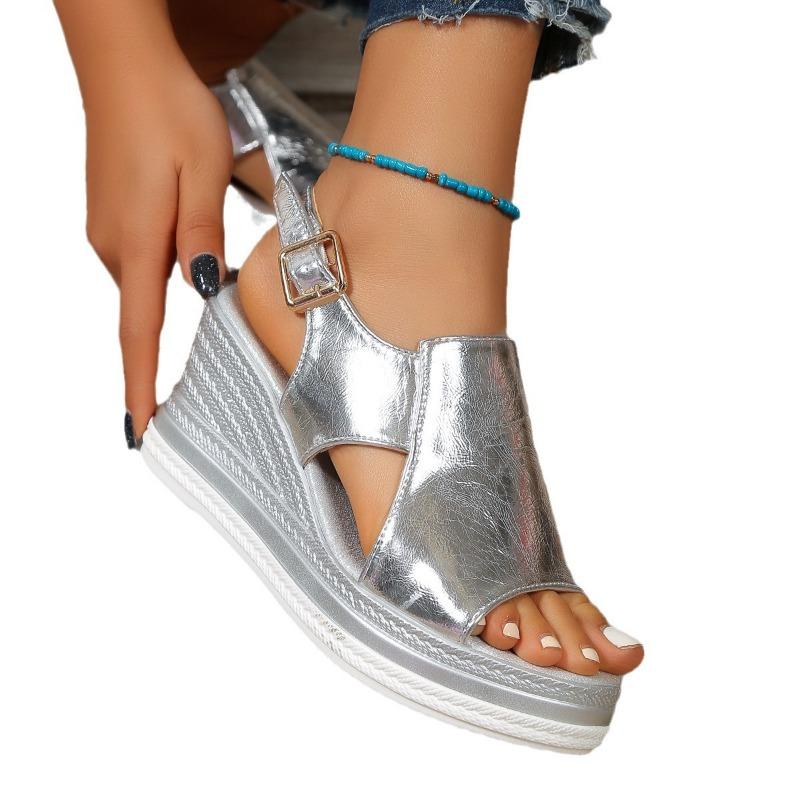 Летние модные сандалии большого размера с одним словом, пряжкой, ремешком, кафтин-слоуп с толстой подошвой, пляжные сандалии