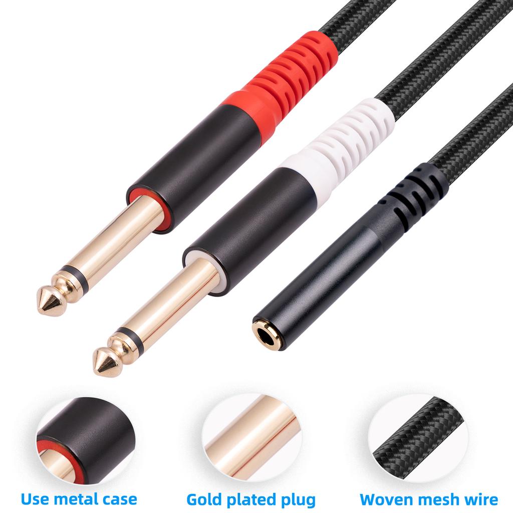 Dual 6.35mm to 3.5mm Female Stereo Audio Cable 3.5mm to Dual 1/4 Inch Audio Cable for Mobile Phone to Connect to Audio