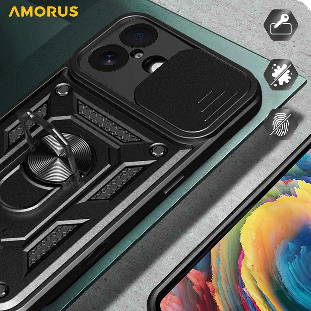AMORUS Чехол для iPhone 17 с подставкой, PC+TPU чехол для телефона со слайдером для объектива камеры