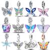 Genuine 925 Sterling Silver Colorful Butterfly Dragonfly Charms Beads Fit Fasion 925 Original Bracelets Fine Diy Jewelry Making