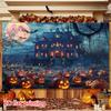 2D plane, Halloween party banner, terrifying castle and evil pumpkin and bat designsDJH