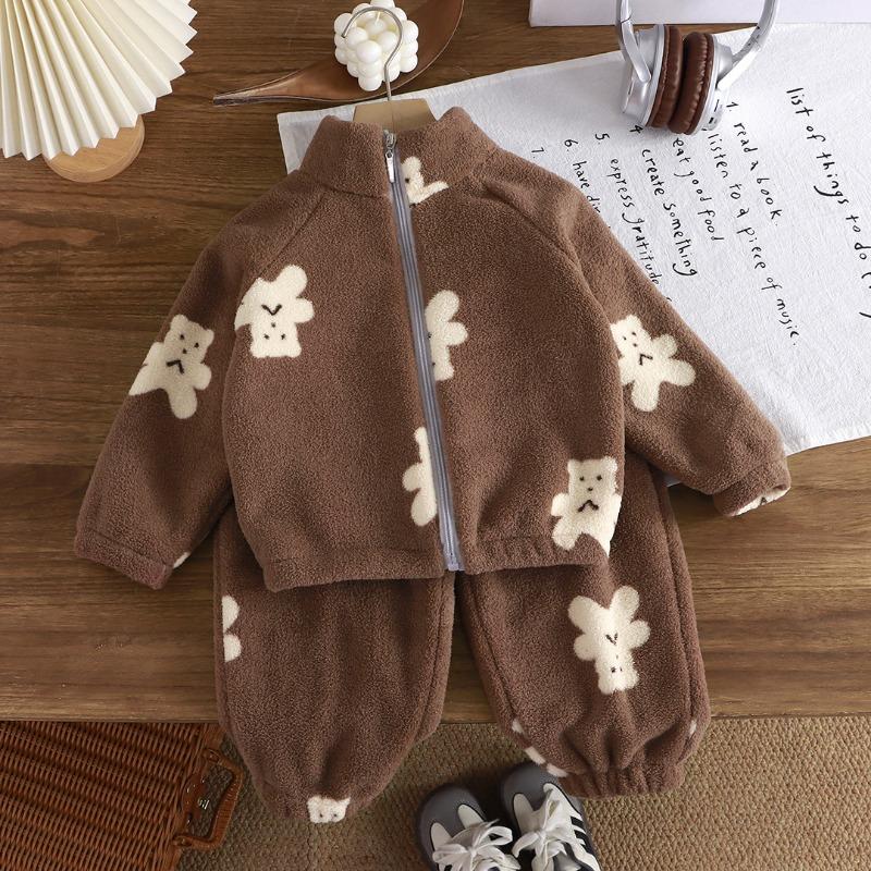 Autumn and Winter Plush Thickened Set Korean Edition Children's Home Clothes Men's and Women's Warm Set Children's Clothing