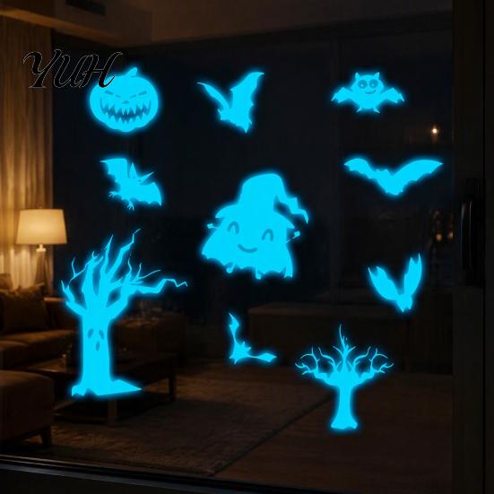 Easy Peel Stick Decorations Halloween Glow in The Dark Wall Stickers, Luminous Decals with Ghost Mysterious Castle Pattern Stickers Pumpkin