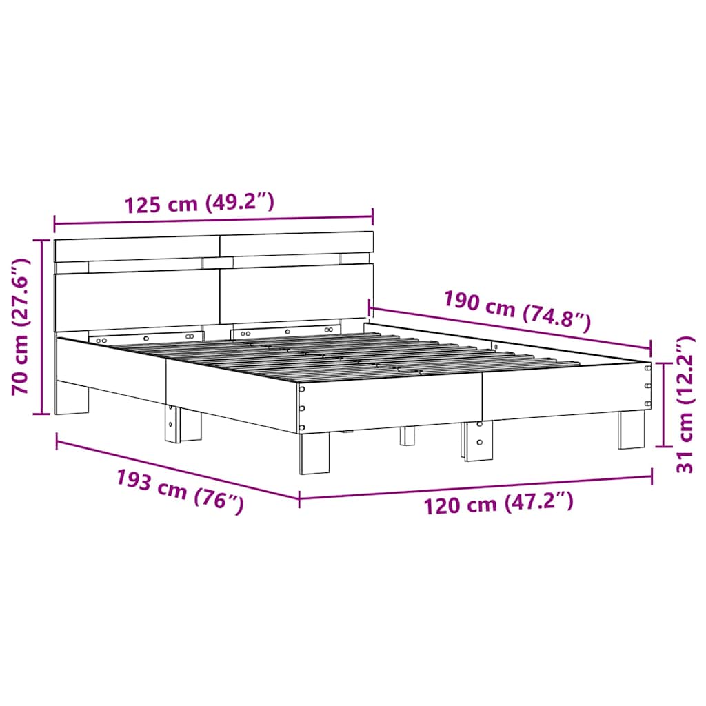 LED Bed Frame with Reclaimed Wood Finish 120 x 190 cm Particleboard
