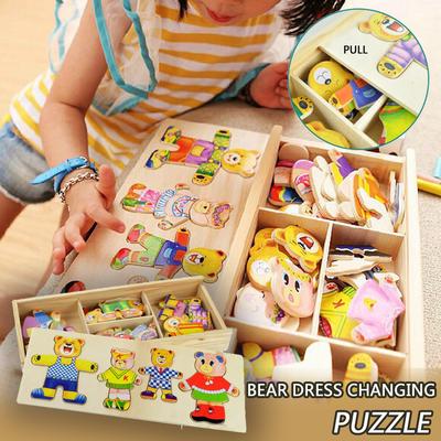 Ramidos Bear Dress Изменение головоломки Деревянные обучающие креативные игрушки-пазлы