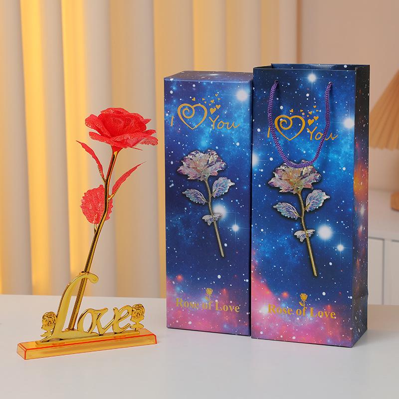 Роза из 24-каратной золотой фольги Светящийся букет: Сохраненные искусственные цветы на День святого Валентина, День матери и дни рождения