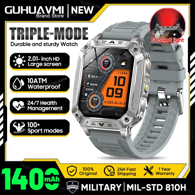 New Military 1400mAh Battery Smart Watch 2.01-inch AMOLED Screen LED Flashlight Waterproof BT Call Sports Smartwatch Men