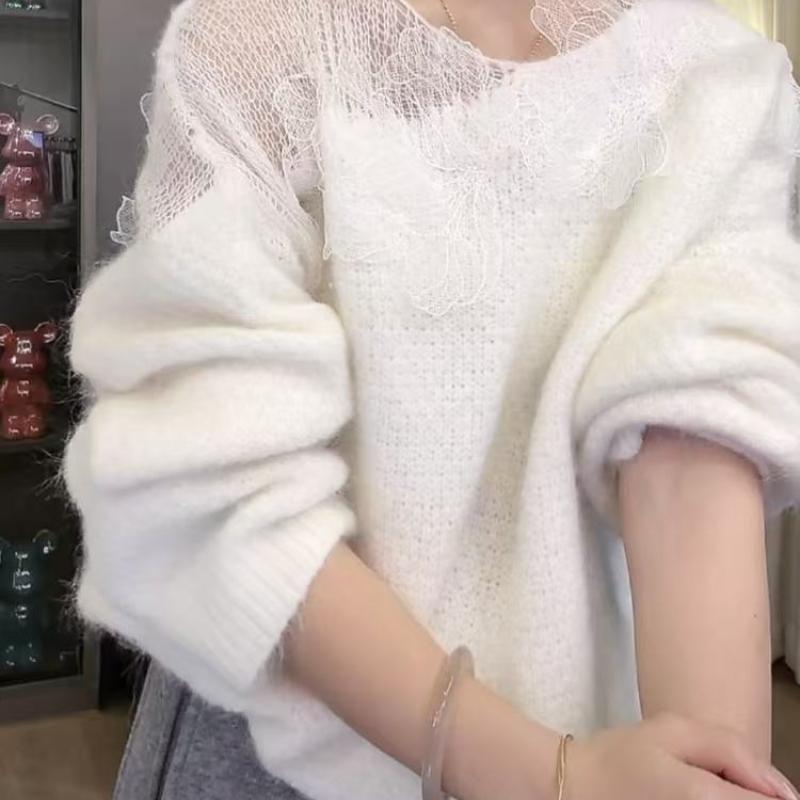 French Lace Hollow Flower Sweater for Women In Autumn and Winter Lazy Loose Knit Top Design for Women's Clothing