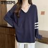 Oversized Plush Thickened Long Sleeved T-shirt Women's Autumn and Winter Splicing Color Contrast Loose Top