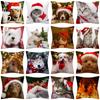 Christmas Throw Pillowcase Cute Animal Cat Dog Holiday Home Pillowcase Printed Sofa Bed Cushion Cover