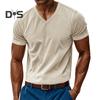 Мужская вельветовая футболка с V-образным вырезом, летняя трикотажная футболка с коротким рукавом, повседневный деловой топ для работы, отдыха, улицы