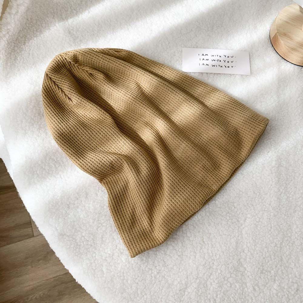 Trendy Casual Solid Color Autumn Winter Men Women Pile Cap Beanie Hat Striped Bonnets Turban Hat