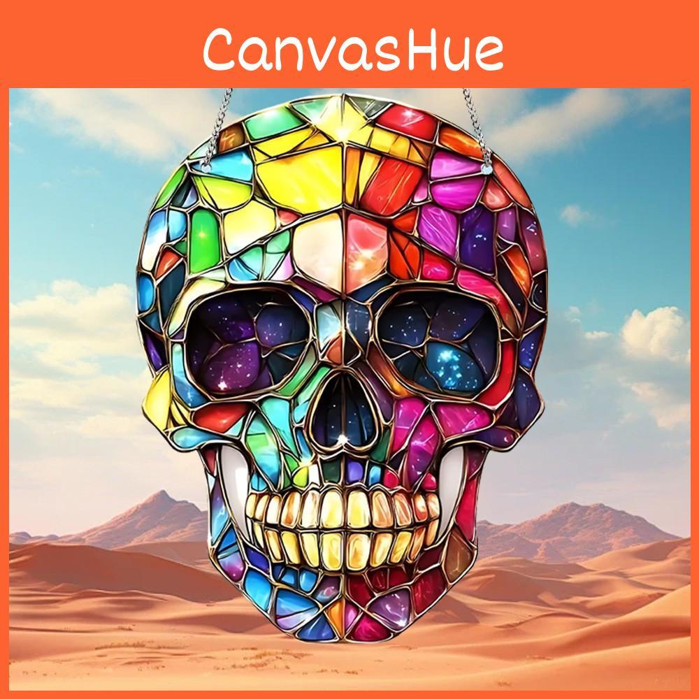 Colorful Skull Fashion Pattern Acrylic Glass Pendant For Decoration Halloween