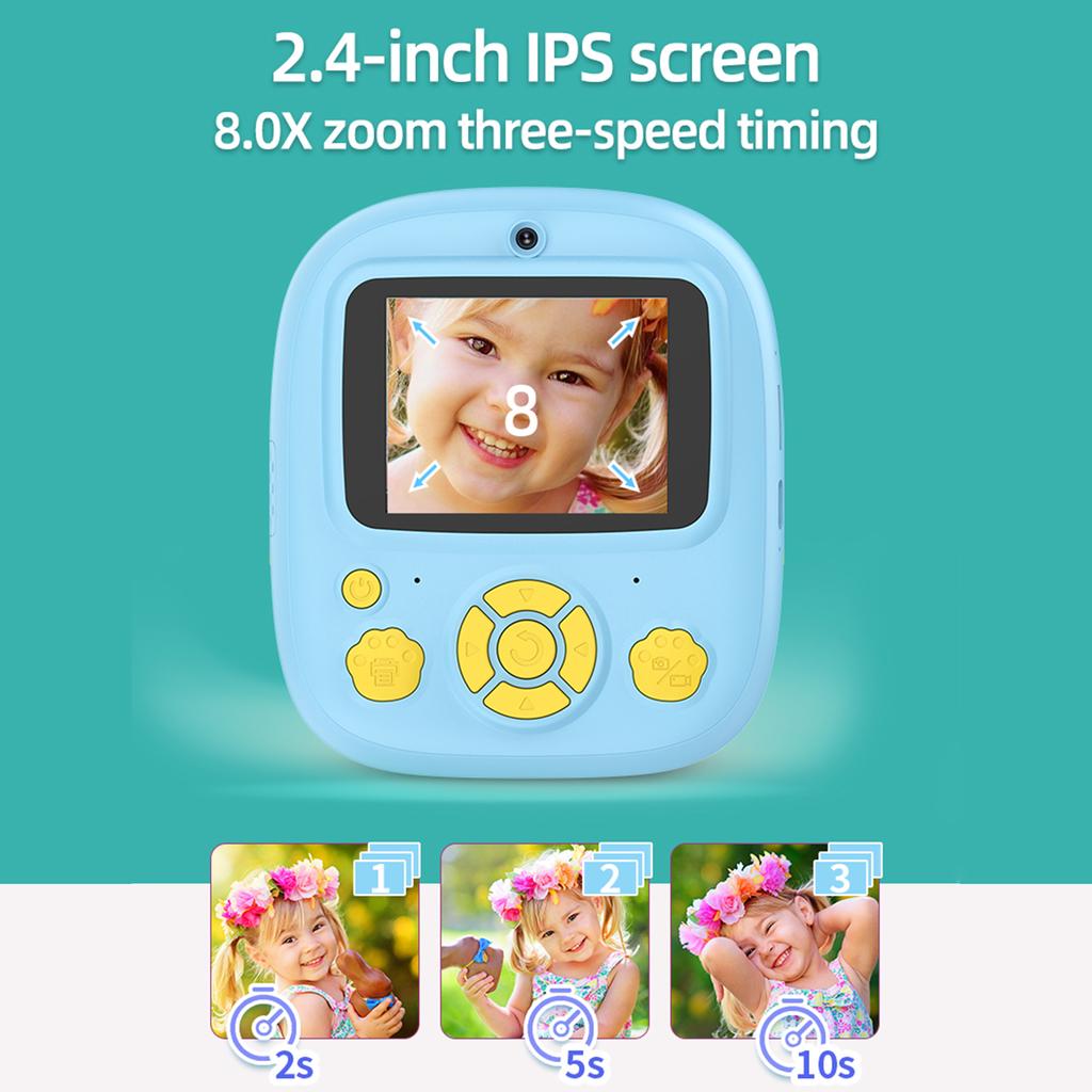 Kids Instant Print Camera Kids Digital Camera 1080P Digital Video Camera Dual Lens 2.4 Inch IPS