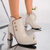 Ботильоны на блочном каблуке Женские Осень Зима Новые Острый носок Боковая молния Маленькая кожа Водонепроницаемые Высокий каблук