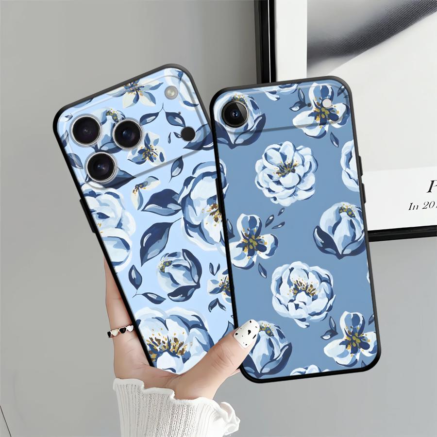 Чехол для Apple iPhone 17 Pro Max 11 16 12 14 15 Pro 7 8 13 XR XS MAX Air Funda Чехол для телефона Мультяшный Синий Цветок