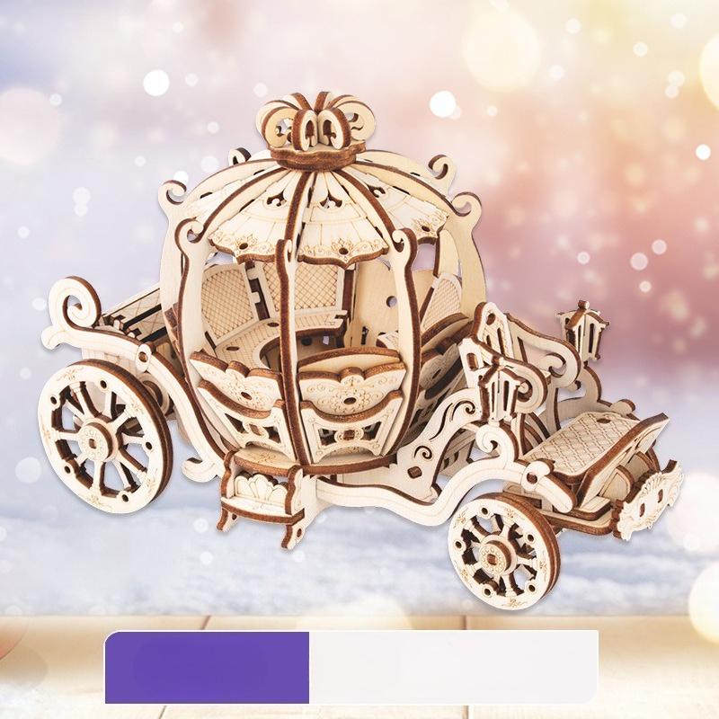 1Pc Pumpkin Cart Wooden Puzzle 3d Model Toy Boys and Girls Over 6 Years Old Handmade Gifts Street