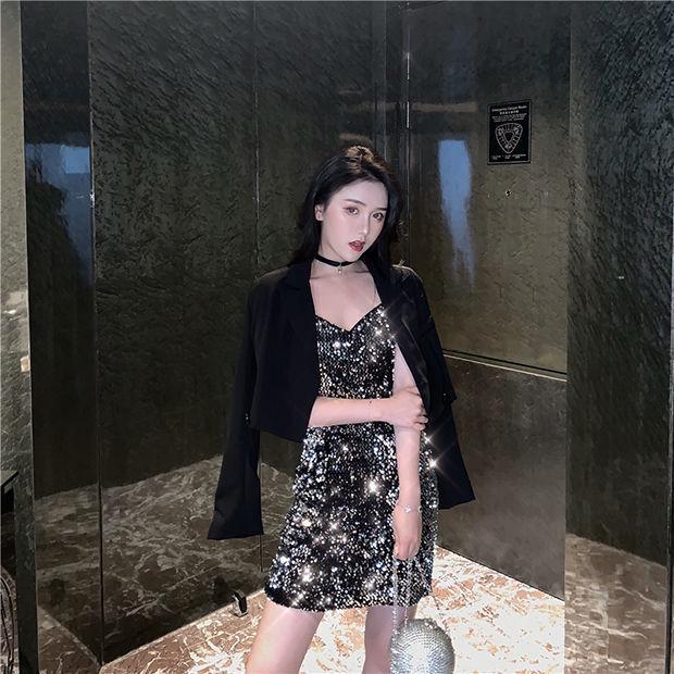 Sequin Strappy Little Black Dress - Slimming, Sexy Nightclub Party Wear for Women