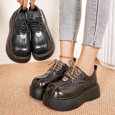 Лоферы женские туфли одинарные подошва-маффин 2025jk обувь маленькие кожаные туфли женские новые на толстой подошве ретро увеличение роста для маленького человека