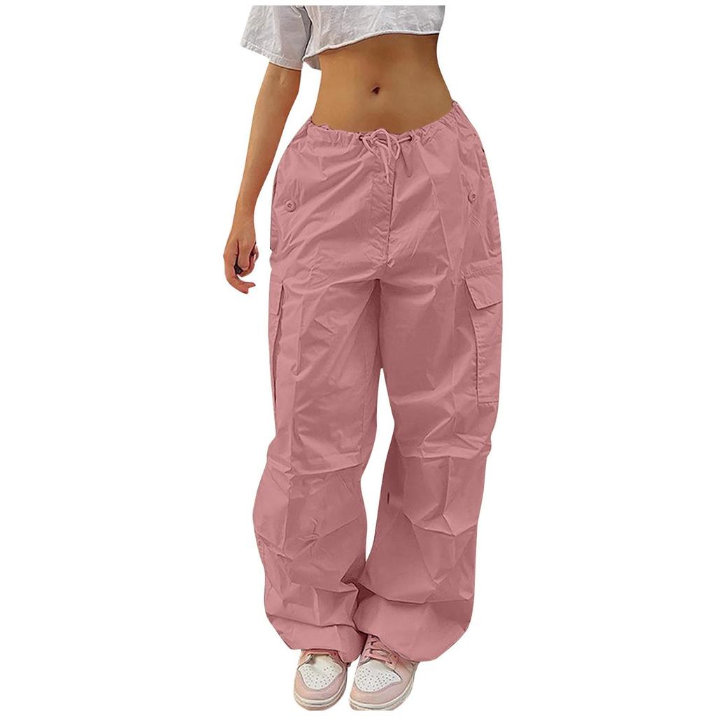 Женские однотонные брюки-карго, уличные спортивные брюки в стиле хип-хоп, повседневные широкие брюки на привязи