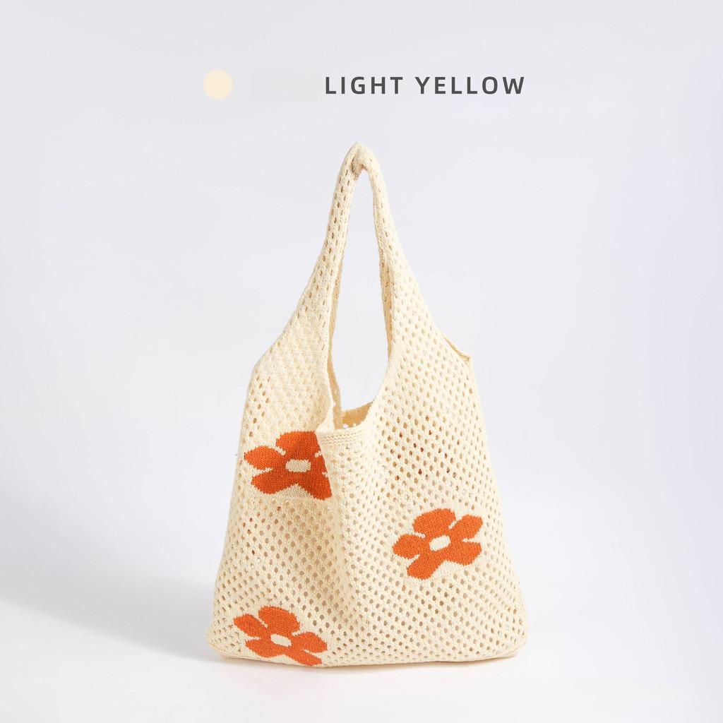 New Japanese And Korean Tote Bag Flower Bag Knitted Bags Mesh Hollow Out Shoulder Bag
