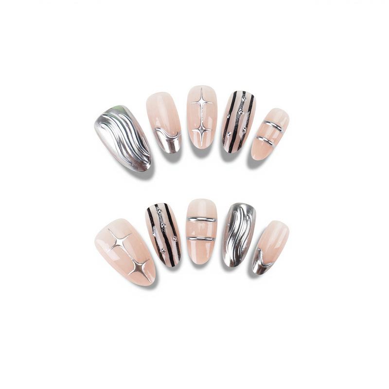 Ins Style Wearable Nails Short Style Manicure Gradient Gilt Striped Nails Niche Style Nails Fake Nails