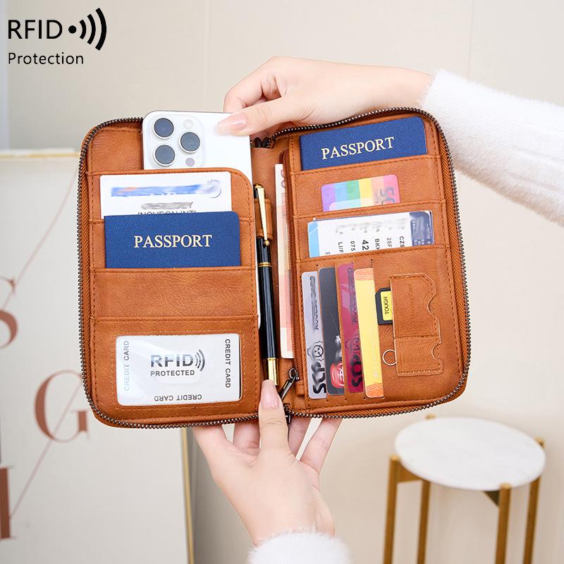 Anti-Theft RFID Zipper Passport Holder & Travel Wallet