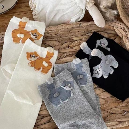 Милые кошачьи носки Мультяшные кошачьи носки с помпонами Эластичные смешные животные носки до середины голени Рождественский подарок на день рождения для женщин мужчин любителей кошек