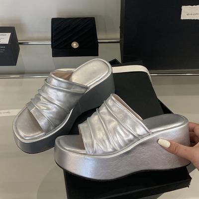 Модные летние шлепанцы Eilyken на платформе и танкетке с открытым носком, женские дизайнерские плиссированные туфли на толстой подошве и каблуке, шлепанцы, женская обувь Zapatos De Mujer