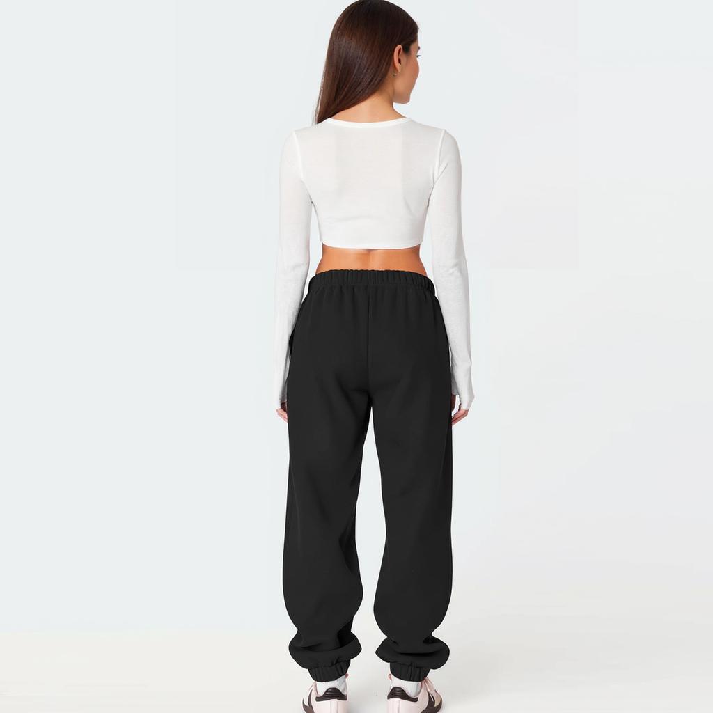 Женские флисовые спортивные штаны Зимние спортивные штаны с высокой посадкой на кулиске Мешковатые штаны-джоггеры