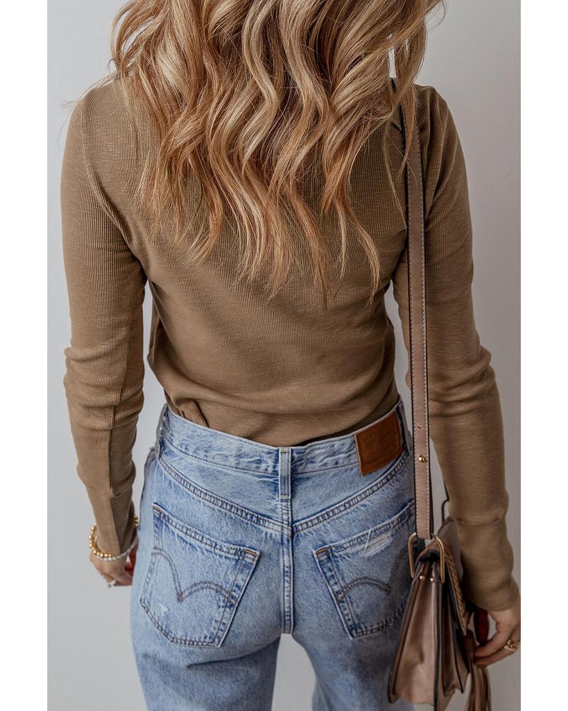 Azura Exchange Каштановый топ с длинными рукавами в рубчик с вышивкой в английском стиле